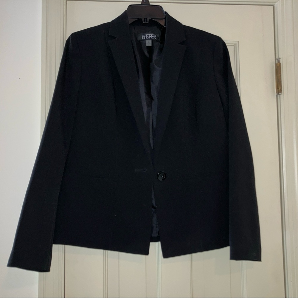 Kasper Womens Black Long Sleeve Notch Lapel Single Button Blazer 6 vintage